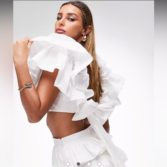ASOS cotton ruffle sleeve bow back crop top in white - Picture 4 of 4